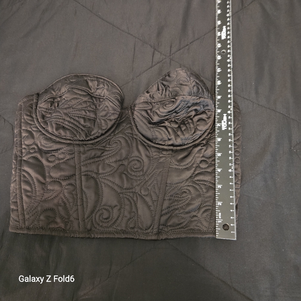 Zara Bustier Top Womens Medium Black Excellent Quilted Embroidered Sweetheart - Picture 8 of 9